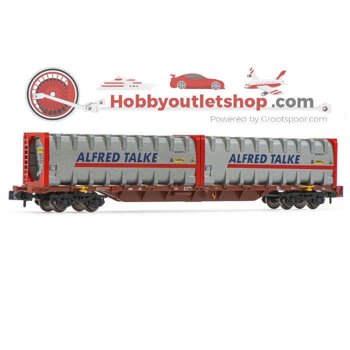Schaal N Arnold HN6590 FS, 4-assig. Containerwagen Sgnss, in bruine kleurstelling, beladen met 2 x 30' bulkcontainers 