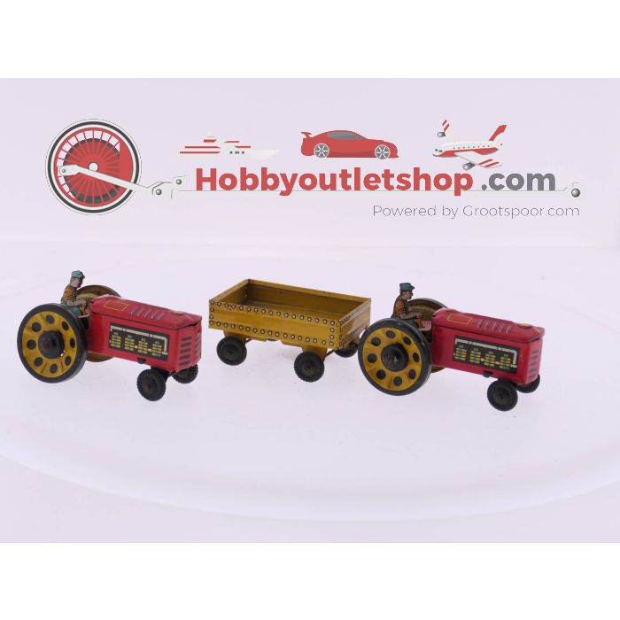 Tiny Tin Toys (blikken speelgoed) 2 x tractor en een aanhanger #3698