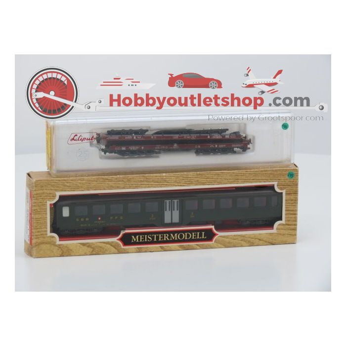 Schaal H0 Liliput 200 & 87850 DB-Flachwagen-Saaks-Rollende-Landstrasse & Leichtstahl Schnellzugwagen 2.Kl. SBB #669 - sku: 20210730104401 - Used - Very good condition - Photo 1