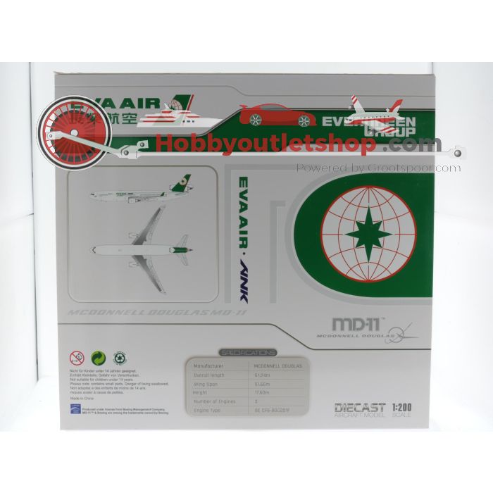 Schaal 1:200 JC Wings XX20171 McDonnell Douglas MD-11 Eva Air Reg. B-16102 #7909 - sku: 20250715094940 - Nieuw - Afbeelding 3