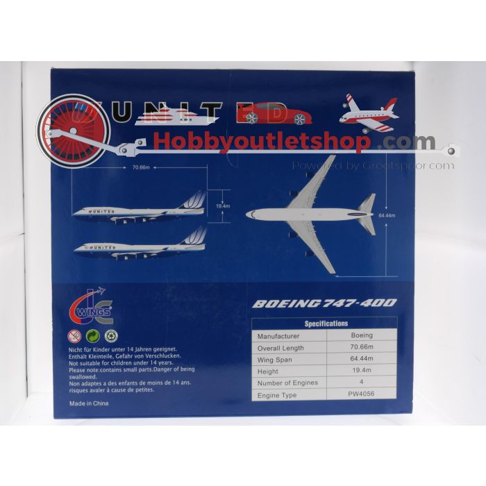 Schaal 1:200 JC Wings XX2267A Boeing 747-400 United Airlines 'Flaps down' Reg. N128UA #7913 - sku: 20250715111311 - Neu - Bild 3