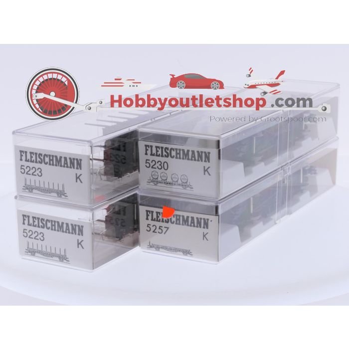 Schaal H0 Fleischmann 5223 K, 5223 K, 5230 en 5257 platte wagens set 4-delig van de DB #6972 - sku: 20260715011853 - Nieuw - Afbeelding 7