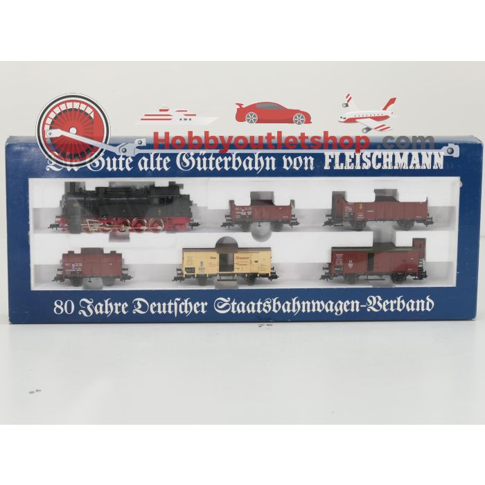 Schaal H0 Fleischmann NEW OLD STOCK COMPLETE SET 4886, 5861, 5863, 5865 en 5867 Treinset '80 Jahre Deutscher Staatsbahnwegen' met goederenwagons van de KPEV #9450 - sku: 20260617105125 - New - Photo 2