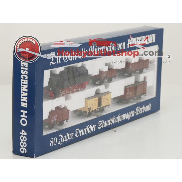 Schaal H0 Fleischmann NEW OLD STOCK COMPLETE SET 4886, 5861, 5863, 5865 en 5867 Treinset '80 Jahre Deutscher Staatsbahnwegen' met goederenwagons van de KPEV #9450 - sku: 20260617105125 - New - Photo 3