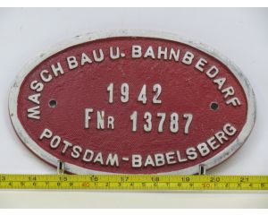 EisenbahnSchild Maschbau. Bahnbedarf Potsdam- Babelsberg Fnr 13787 1942
