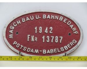 EisenbahnSchild Maschbau. Bahnbedarf Potsdam- Babelsberg Fnr 13787 1942