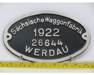EisenbahnSchild Sächsische Waggonfabrik Werdau 1922