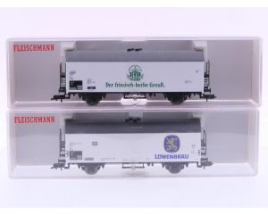 Schaal H0 Fleischmann 5325 en 5328 set van 2 gesloten goederenwagens van de DB #6638
