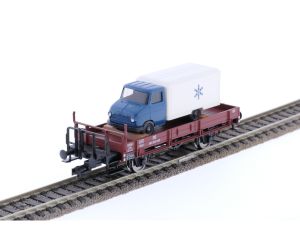 Schaal H0 Fleischmann 83 5253k Lageboordwagen met vrachtwagen van de DB #6727