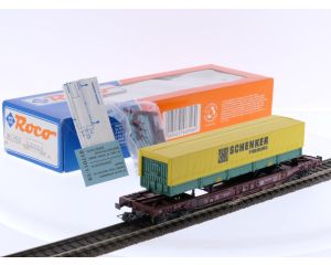Schaal H0 Roco 46356 diepladerwagen Sdkms "Schenker Freiburg" van de DB #6860