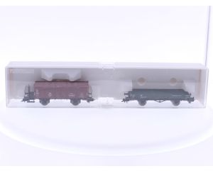 Schaal H0 Fleischmann 82 5910 K set van 2 goederen wagen klapdekselwagen type K 15 en plattewagen type X 05 van de DB #6900