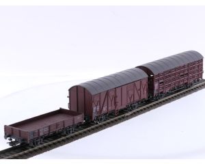 Schaal H0 Roco 4303, 4304 en 4308 set van 3 goederenwagen van de DB #8846