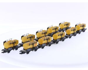 Schaal N Fleischmann Piccolo  8401E en 8401 set van 10 ketelwagens "Shell" van de DB #9079