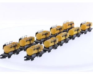 Schaal N Fleischmann Piccolo  8401E en 8401 set van 10 ketelwagens "Shell" van de DB #9079