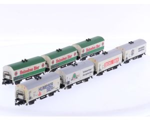 Schaal N Minitrix 3223, 3224, 3259, 3270 en 3562 set van 7 koelwagen van de DB/NS #9080