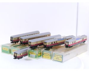 Schaal N Minitrix 3015, 3016, 3017 en 3019 TEE rijtuigen set 6-delig van de DB #9087