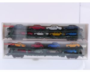Schaal H0 Fleischmann 5285 set van 2 autotransporter DDm 915 met acht voertuigen van de DB #9464