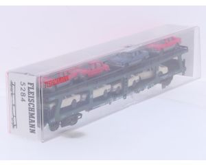 Schaal H0 Fleischmann 5284 autotransporter DDm 915 met acht voertuigen van de DB #9465