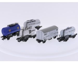 Schaal H0 Liliput 25043, 25048, 25340 met Roco 44114 set van 5 goederenwagens tijdperk IV van de NS #9705