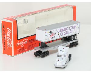 Schaal 0 K-Line K-6667TT Heavy Hauler Diet Coke 10th Anniversary Tractror/Trailer/Flatcar set #8361