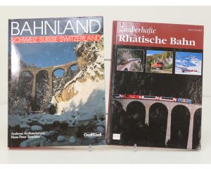 Set van 2 spoorwegenboeken Bahnland. Schweiz Suisse Switzerland en Zauberhafte Rhätische Bahn - Hardcover #8750