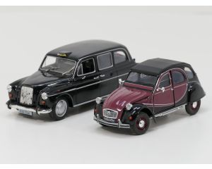 Schaal 1:24 Welly 24009, 22450 Set van Citroën 2CV en Austin FX4 London Taxi