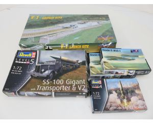 WW2 V1 & V2 XXL Set Revell 03309 German A4-V2 Rocket, 03310 SS-100 Gigant with Transporter & V2, 2 X MAC MAC-72042 en Armageddon AR.04 V1 launch Site #9431