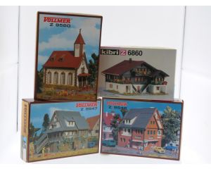 Schaal Z Kibri 6860, Vollmer 9546, 9547 en 9560 set van 4 huizen #5566