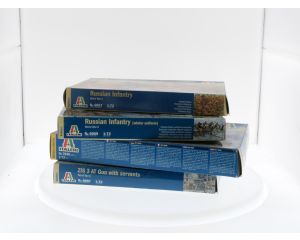 Schaal 1:72 Set van 4 bouwpakketten thema Infantery en Artillery/tank 2e wereldoorlog. #4137