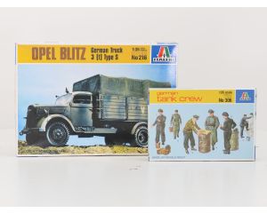 Schaal 1:35 Italeri 216 306 2 paketten met thema 2e wereld oorlog, Opel Blitz vrachtwagen en tank bemanning #4175