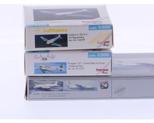 Schaal 1:500 Herpa 511377 Douglas C-47, Herpa 516709 Junkers Ju 52/3 m en Herpa Douglas DC-4 en Fokker 27 2 in 1 set #4631