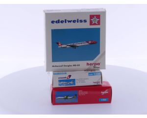 Schaal 1:500 Herpa 509626 Avro RJ100 Jumbolino, Herpa 524377 Bombardier Q400 en Herpa 507639 McDonnell Douglas MD-83 #4691