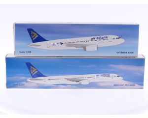 Schaal 1:200 PPC Holland 06080259 en 06080260 set van 2 Air Astana vliegtuigen Airbus A320 Reg. N/A en Boeing B757 Reg. P4-GAS #7893