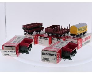 Schaal H0 Fleischmann 5011, 5012, 5014, 5041 en 2x 5500 set van 7 goederenwagens van de DB #9426