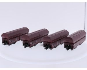 Schaal H0 Roco 67083 4-delige set zelflossende wagons met klapdeksels type Kkt 54 van de DB #9663