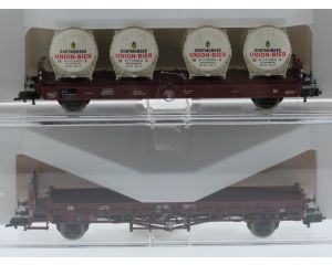 Schaal H0 Fleischmann 5223 K, 5223 K, 5230 en 5257 platte wagens set 4-delig van de DB #6972