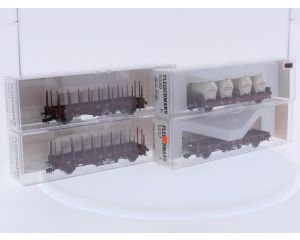 Schaal H0 Fleischmann 5223 K, 5223 K, 5230 en 5257 platte wagens set 4-delig van de DB #6972