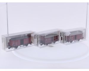 Schaal H0 Fleischmann 5330 K, 5362 K en 5365 K gesloten goederenwagen set 3-delig van de DRG #9673