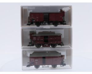 Schaal H0 Fleischmann 5330 K, 5362 K en 5365 K gesloten goederenwagen set 3-delig van de DRG #9673