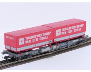 Schaal H0 Roco 46565 Taschenwagen met Transportgroep van der Graaf containers van de NS #9698