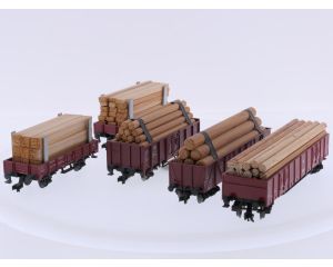 Schaal H0 Fleischmann set goederen wagens met houd als lading van de DB #9718