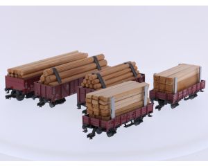 Schaal H0 Fleischmann set goederen wagens met houd als lading van de DB #9718