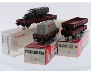 Schaal H0 Fleischmann 5011, 5222 en 5568 rongenwagen set van de DB #10131
