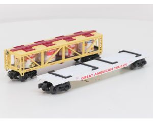 Schaal 0 K-Line 69004 en 675401 set van 2 goederenwagens, 'Great American Truck Flatcar' en 'Campbell’s Soup Tank Car' #8378