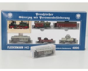 Schaal H0 Fleischmann NEW OLD STOCK COMPLETE SET 4895 en 5851 stoomlocomotief met personen- en goederenwagens van de KPEV #9436