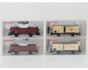 Schaal H0 Fleischmann NEW OLD STOCK COMPLETE SET 4886, 5861, 5863, 5865 en 5867 Treinset '80 Jahre Deutscher Staatsbahnwegen' met goederenwagons van de KPEV #9450