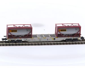 Schaal N Minitrix 18490 Platte wagen met tankcontainers van HUPAC S.A. #5311
