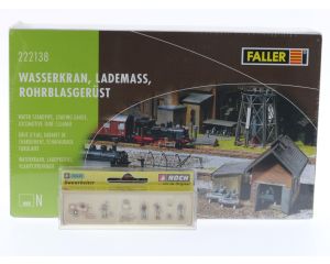 Schaal N Faller 222138 waterkraan, laadprofiel, vlampijpreiniger met Noch 36035 bouwvakkers #5537