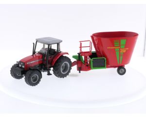 Schaal 1:32 Siku 4270 Massey Ferguson S02654X & Siku 2450 Strautmann Voermengwagen #4025