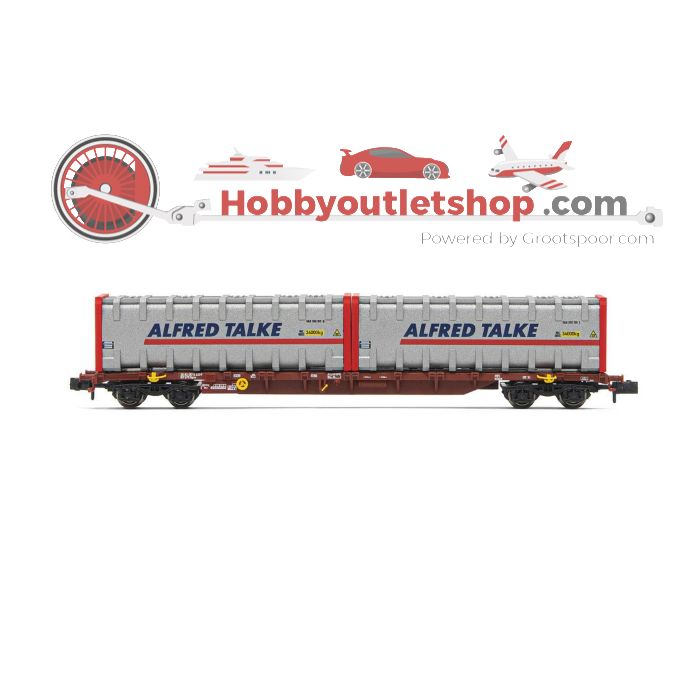 Schaal N Arnold HN6590 FS, 4-assig. Containerwagen Sgnss, in bruine kleurstelling, beladen met 2 x 30' bulkcontainers 